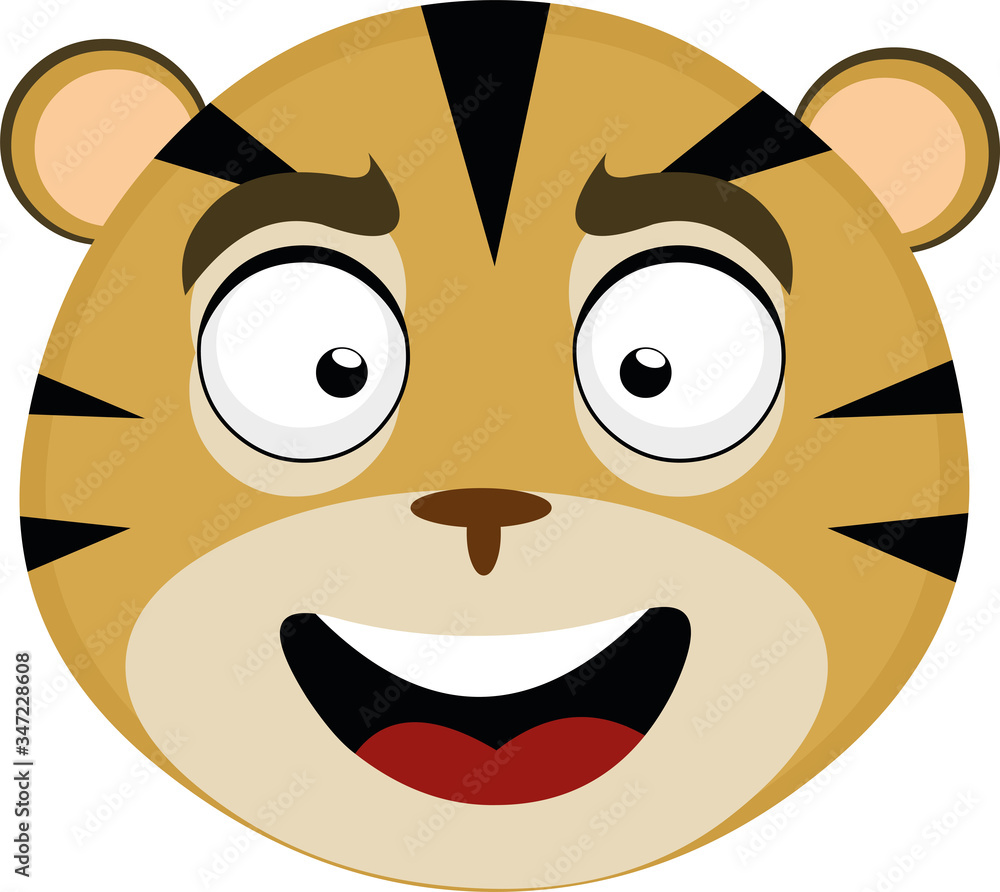 Vector illustration of the face of a friendly and cheerful tiger cartoon