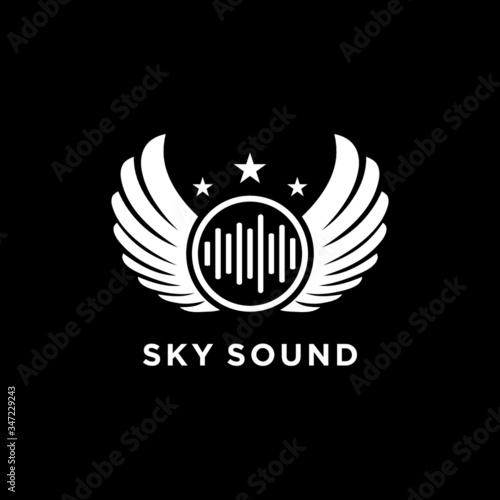 sky sound wings with sound symbol vector logo