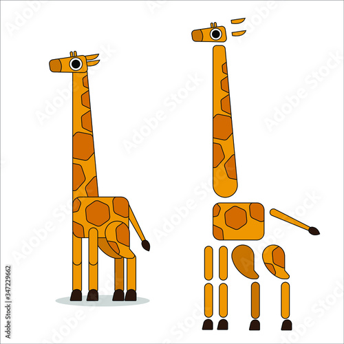 giraffe character constructor for animation. Front, side view. Flat cartoon style vector illustration isolated on white background. 