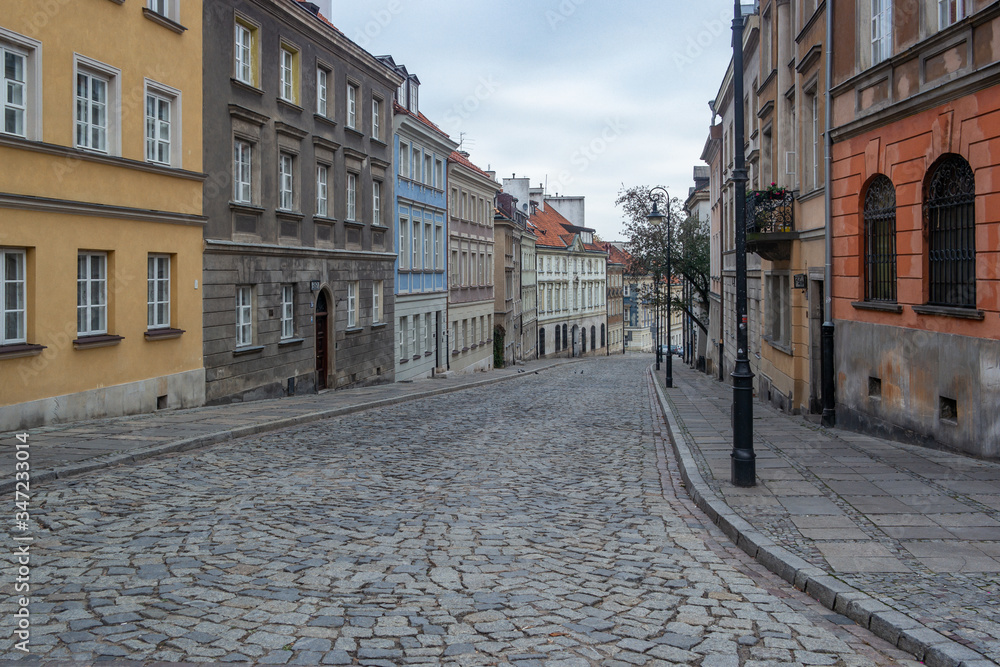 Warsaw old street with colorful buildings