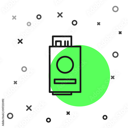 Black line Passport with ticket icon isolated on white background. Identification Document. Concept travel and tourism.  Vector Illustration