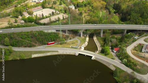 The Ceske udoli reservoir on Radbuza River is dam nearby Pilsen. Aerial view to important source of sustainable energy in Western Bohemia. Czech Republic. photo