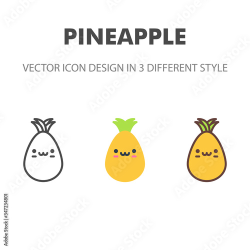 pineapple icon. Kawai and cute food illustration. for your web site design, logo, app, UI. Vector graphics illustration and editable stroke. EPS 10.