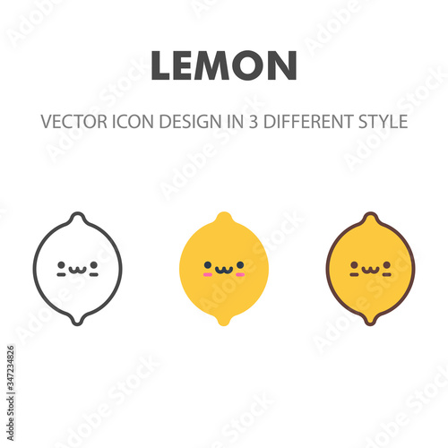 lemon icon. Kawai and cute food illustration. for your web site design, logo, app, UI. Vector graphics illustration and editable stroke. EPS 10.