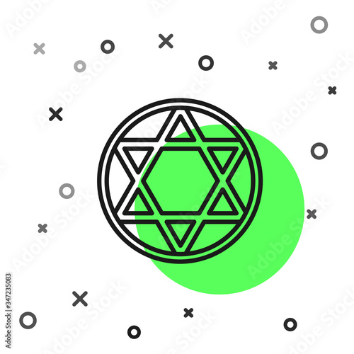 Black line Star of David icon isolated on white background. Jewish religion symbol. Symbol of Israel.  Vector Illustration