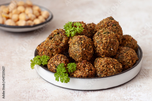 Vegetarian dish - falafel balls from spiced chickpeas 