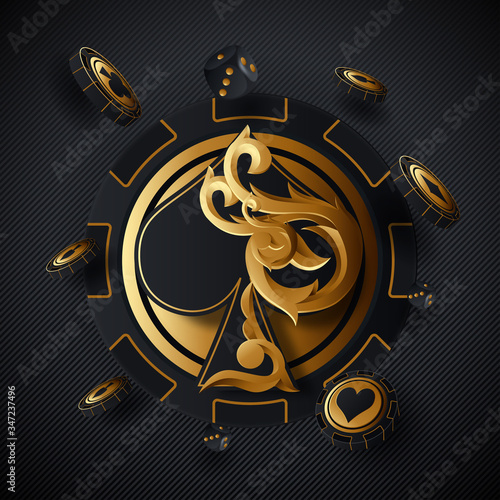 Casino poker design template. Falling poker cards and chips game concept. Casino lucky background isolated.