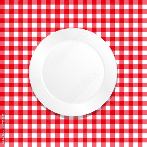 White plate on
checkered tablecloth vector