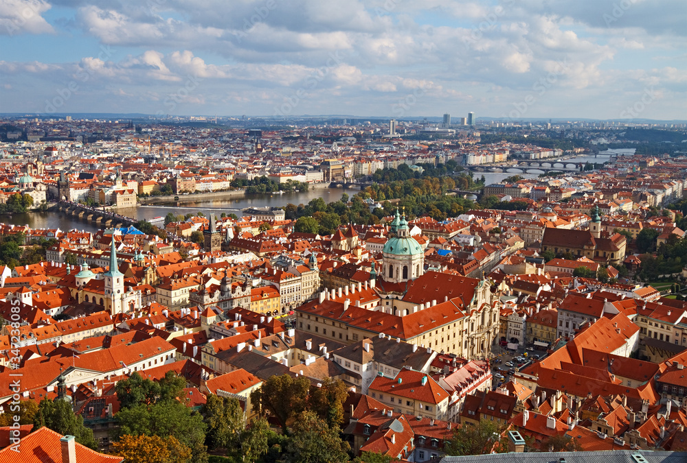 View of Prague from the St. Vitus Cathedral tower, Czech republic.