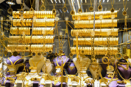 Istanbul, Turkish, 20.12.2019: Gold accessories shop in Grand Bazaar