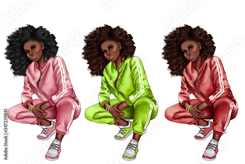 GROUP OF AFRO AMERICAN GIRLS IN FASHION OUTFIT 