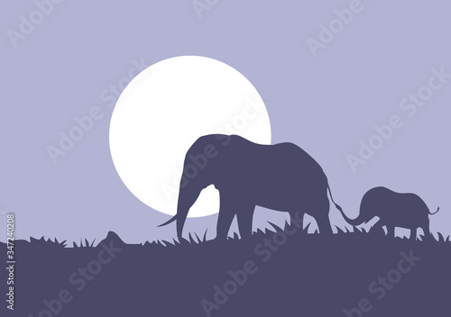 Canvas Print Design of elephants family walking