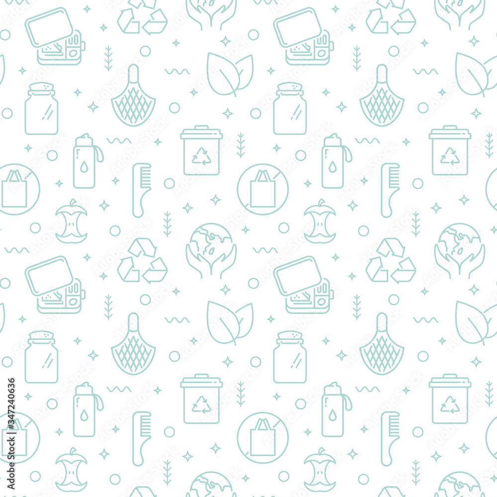 Fototapeta premium Zero waste seamless pattern with line icons. Vector background.
