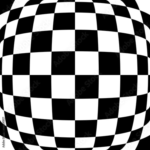 Abstract background. Chess board. Optical illusion. Black and white. Retro.