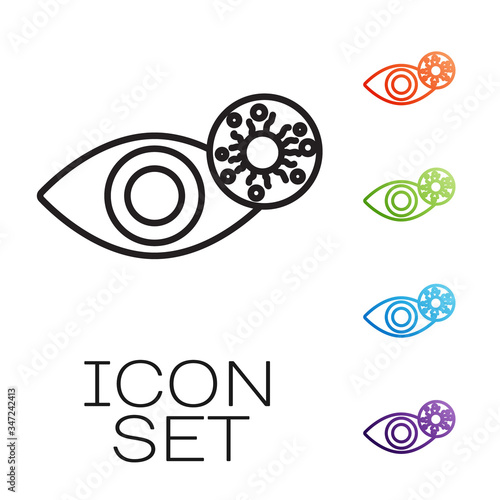 Black line Reddish eye due to virus, bacterial or allergic conjunctivitis icon isolated on white background. Set icons colorful. Vector Illustration