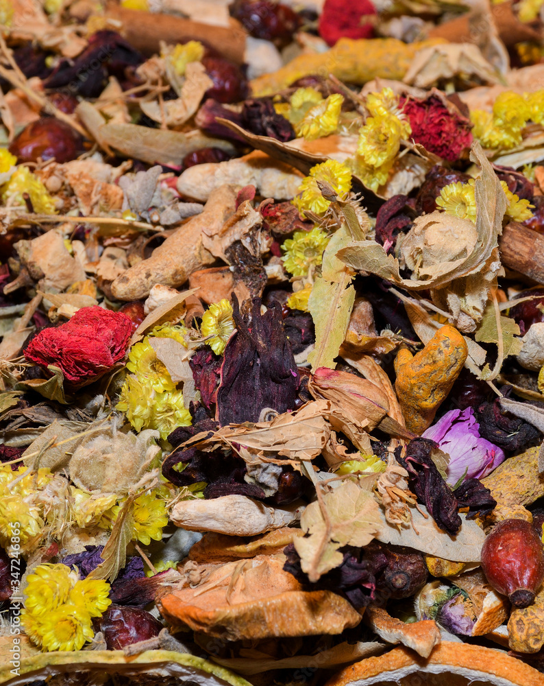 Assorted tea and spices specialties in Istanbul Turkey, Grand Bazaar Assorted tea and spices specialties in Istanbul Turkey, Grand Bazaar