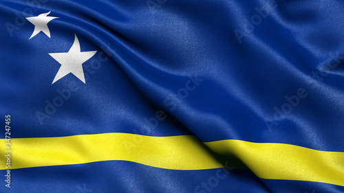 3D illustration of the flag of Curacao waving in the wind.