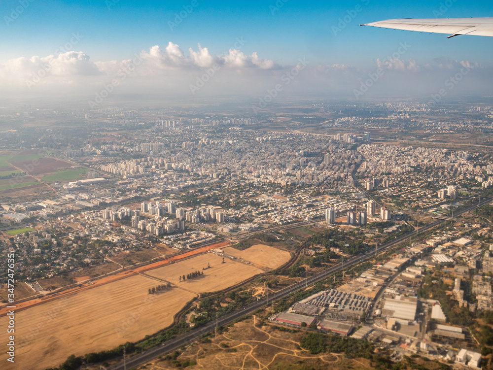 Aerial View of Tel Aviv From Commertial Airplane At Day Time