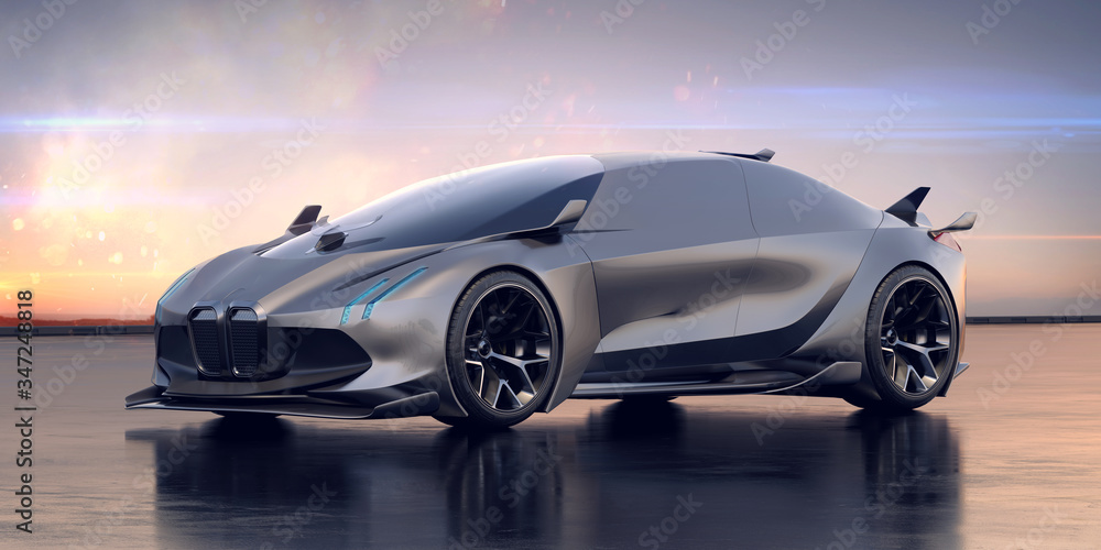 3D rendering of a brand-less generic concept car - electric