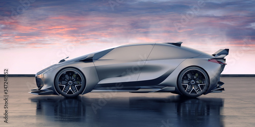 3D rendering of a brand-less generic concept car - electric