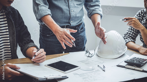 Construction And Structure Concept Of Engineer Or Architect Meeting For Project Working With Partner