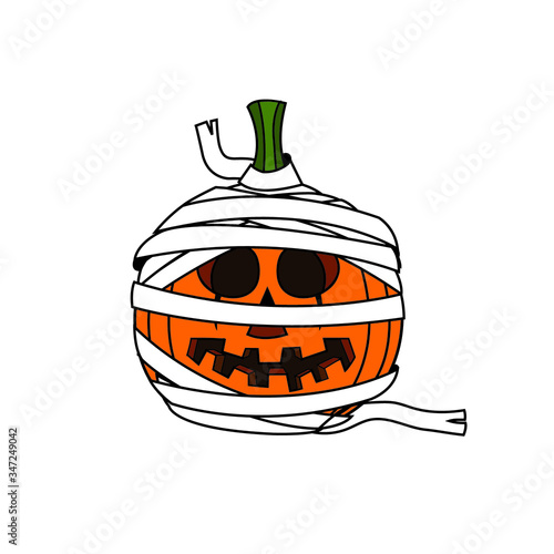 Vector illustration of a Halloween pumpkin mummy character