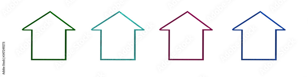 Set of watercolor silhouettes of houses in four colors. Stay home in a pandemic. Illustrations for any design, stickers, web sites, cards, posters, banners. Contour drawing. Set of watercolor silhouettes of houses in four colors. Stay home in a pandemic. Illustrations for any design, stickers, web sites, cards, posters, banners. Contour drawing.