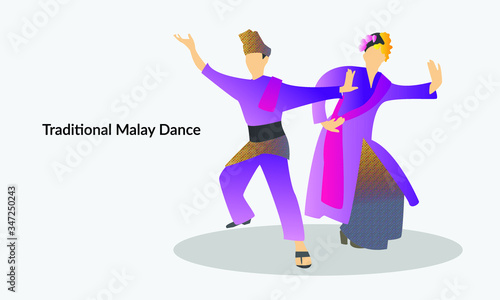 Vector illustration of a Malaysian couple performing a traditional Malay d