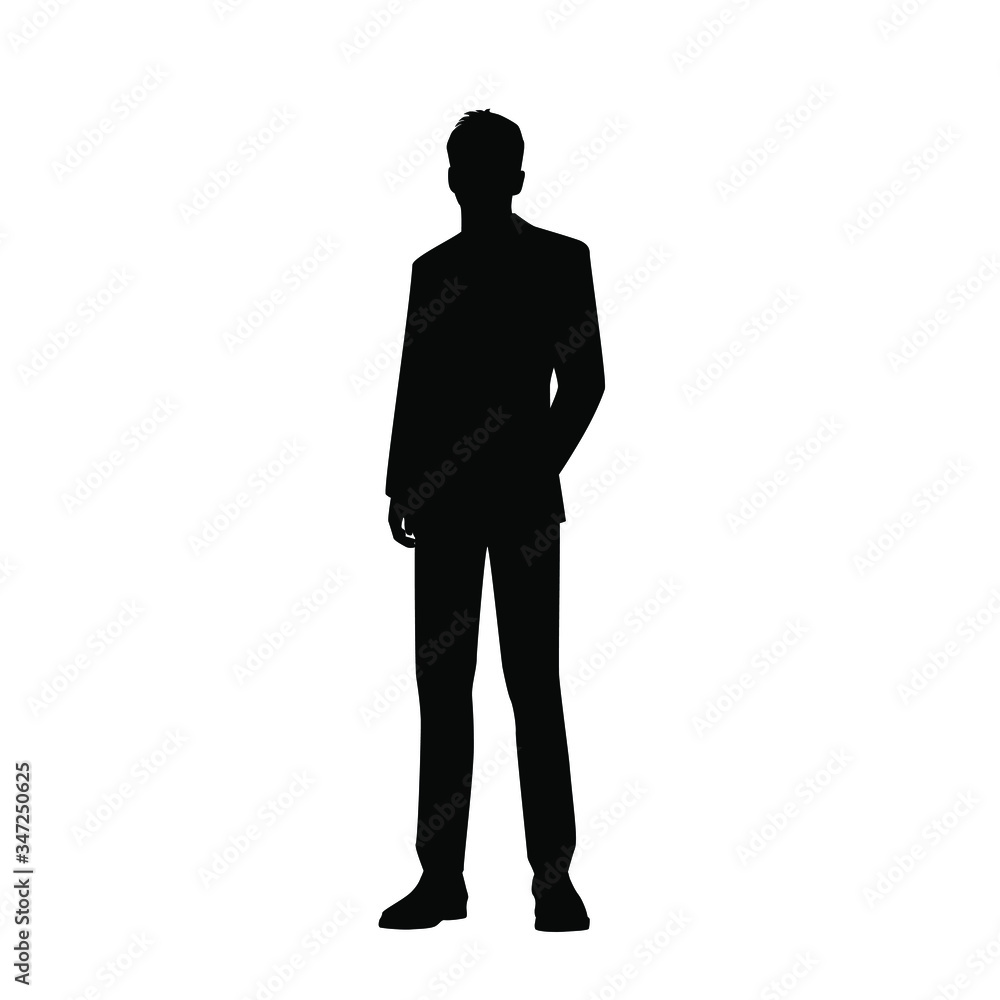 Vector silhouette of a man standing, black color, isolated on a white background