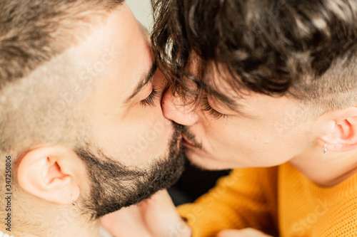 Gay couple in love at home