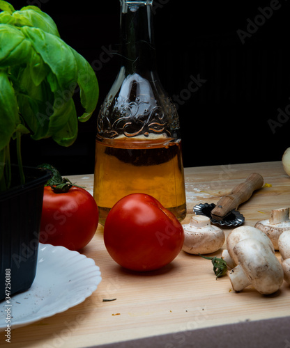 Vegetables for making pizza. Free space for text..