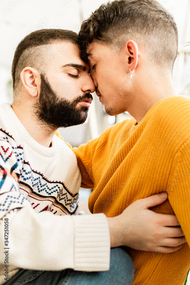 Gay couple in love at home Gay couple in love at home
