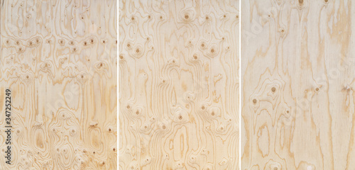 Plywood texture with natural wood pattern. Three abstract high resolution textured plywood backgrounds. photo