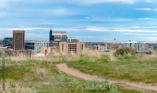 Skyline of Boise Idaho with one of the famous foot trails