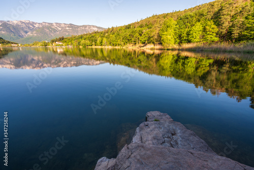 Lake Monticolo in the municipality of Appiano in the Bolzano area of Italian South Tyrol.