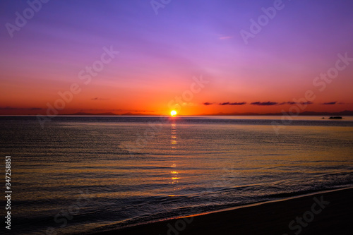 Colourful Sunrise at Mutton Cove on Abel Tasman Coast Track  Abel Tasman N.P  Tasman  South Island  New Zealand