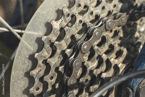 Bicycle gears dirty with oil clowe up photo