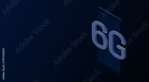 Sixth generation. A Blueprint of Technology. Isometric vector illustration. 3d model of a blue smartphone with the letters 6G.