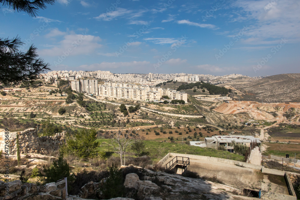 Panorama from Shepherd's field, Beit Sahour, east of Bethlehem,