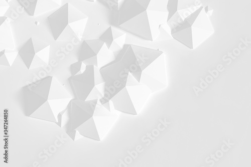 Foto White pentagonal abstract solids background - chaotic pattern.