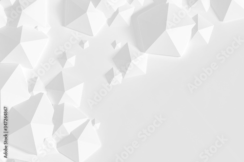 White pentagonal abstract solids background - chaotic pattern.