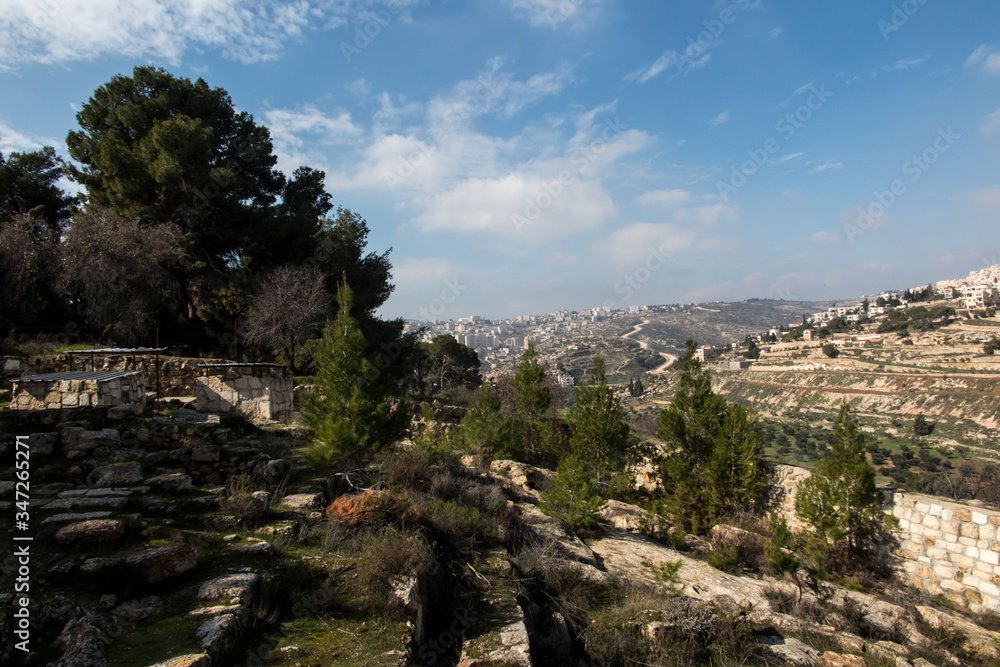 Naklejka premium Panorama from Shepherd's field, Beit Sahour, east of Bethlehem,