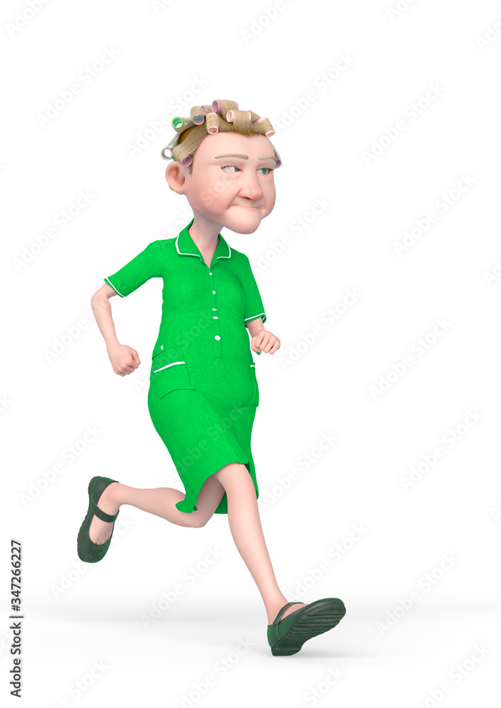 grandma nurse cartoon is jogging in white background