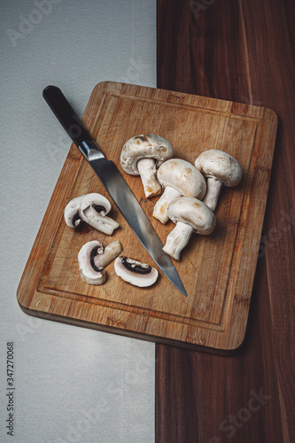 Sliced Mushrooms on a Board