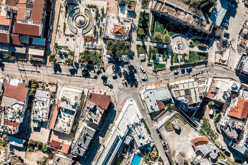 Overhead view of roundabout at Archibishop Makarios III avenue. Ayia Napa, Cyprus