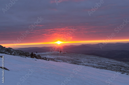 Red sunrise in the mountains. Babia Gora Poland. © Tomek