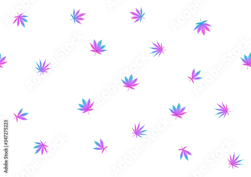 Cannabis leaves seamless pattern, background. Vector illustration in neon, fluorescent colors.