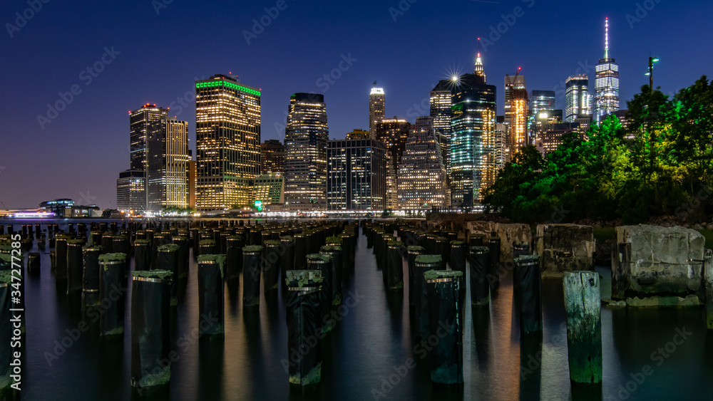 Long exposure over lower Manhattan with a view over the skyline of New York City
