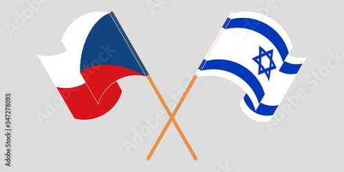 Crossed and waving flags of Czech Republic and Israel photo