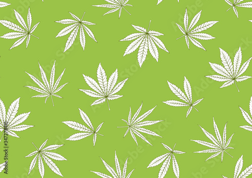 Cannabis leaves seamless pattern, background. Vector illustration in green colors.